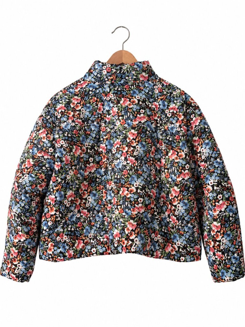 Time and Tru Black Floral Quilted Puffer Zip Jacket Cottagecore Winter 1X